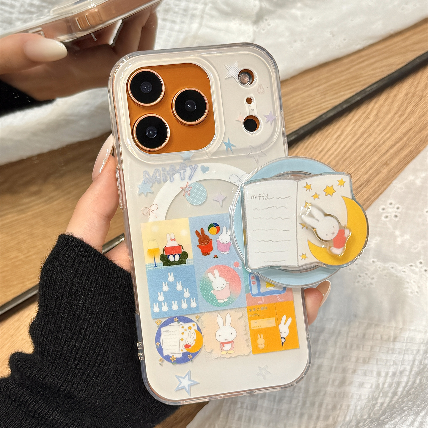 可爱九宫格米菲兔笔记本旋转磁吸支架适用于iphone17promax苹果14手机壳15新款16pro女13双层17pm硅胶防摔套