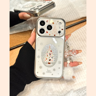 闪粉雪花圣诞树jellycat小动物毛球挂件适用于iphone17promax苹果14手机壳15新款16pro女13电镀银17pm防摔套