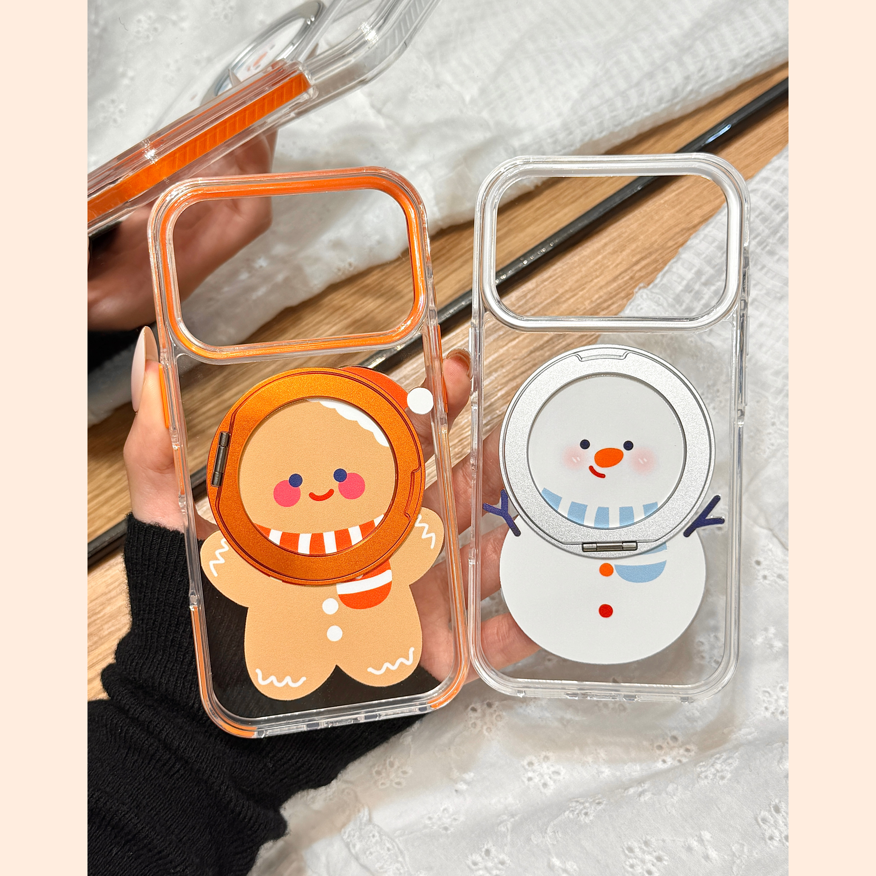 可爱姜饼人雪人360旋转磁吸支点支架适用于iphone17promax苹果14手机壳15新款16pro女13情侣17pm硅胶防摔软壳