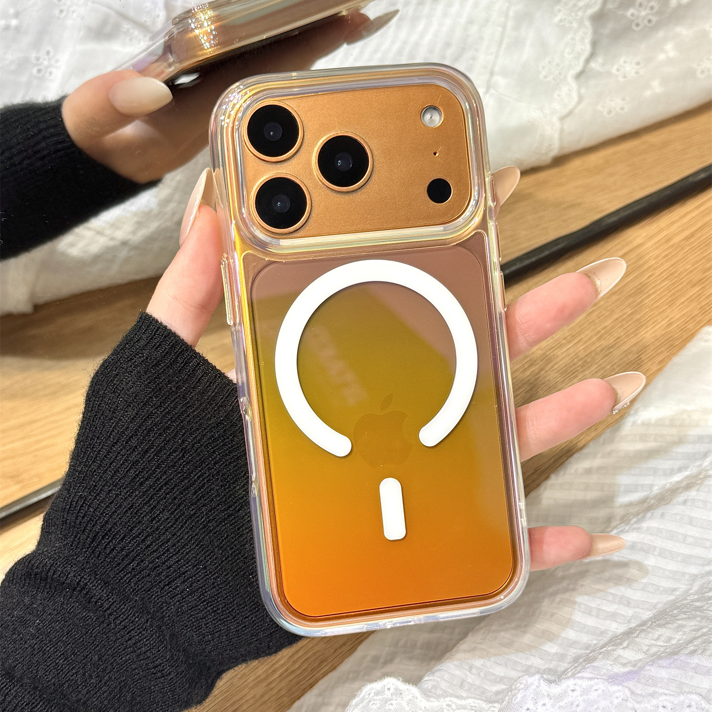 高级感炫彩渐变镭射透明磁吸壳适用于iphone17promax苹果14手机壳15新款16pro女13ins简约风17pm亚克力防摔套