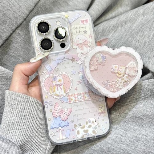 少女心油画蝴蝶结小动物爱心磁吸支架适用于iphone17promax苹果14手机壳15新款16pro女13可爱17pm硅胶防摔套