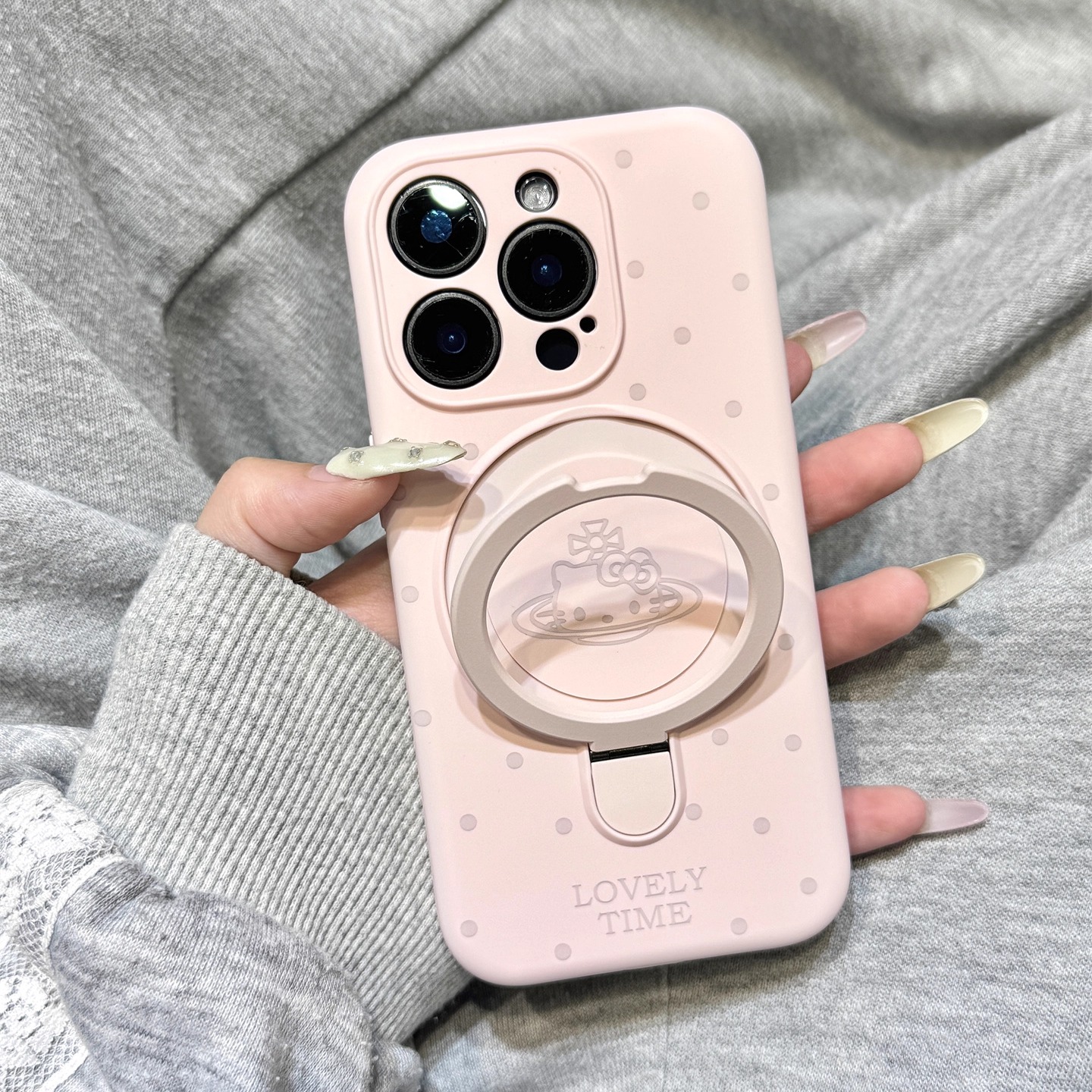 少女粉波点星球kitty猫支点支架适用于iphone17promax苹果14磁吸手机壳15新款16pro女13液态硅胶17pm防摔软壳