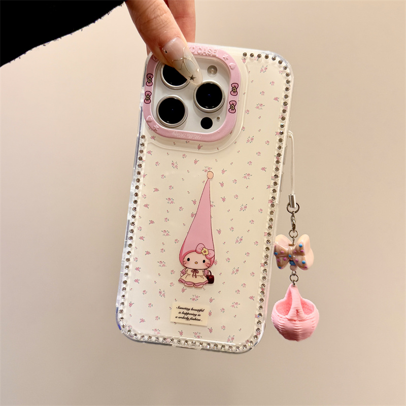春季小碎花朵kitty猫蝴蝶结花篮挂件适用于iphone16promax苹果14手机壳15新款15pro女16少女心13pm硅胶防摔套