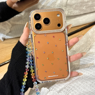 ins少女心细闪粉爱心钻彩珠链条适用于iphone17promax苹果14手机壳15新款16pro女13高级感17pm透明硅胶防摔套