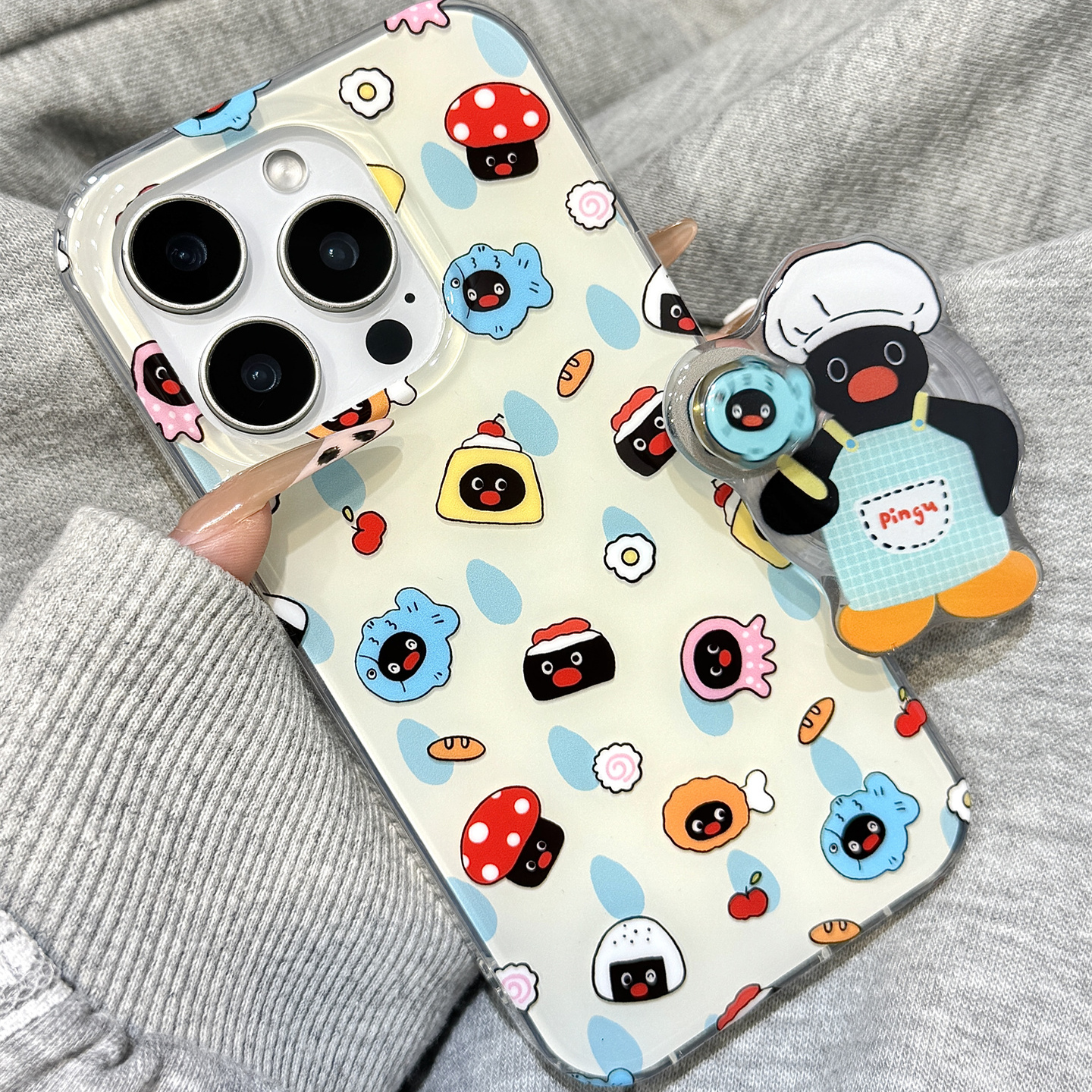 奶呼呼可爱油画头套厨师企鹅旋转支架用于iphone16promax苹果14手机壳15新款15pro女16少女心13pm硅胶防摔套