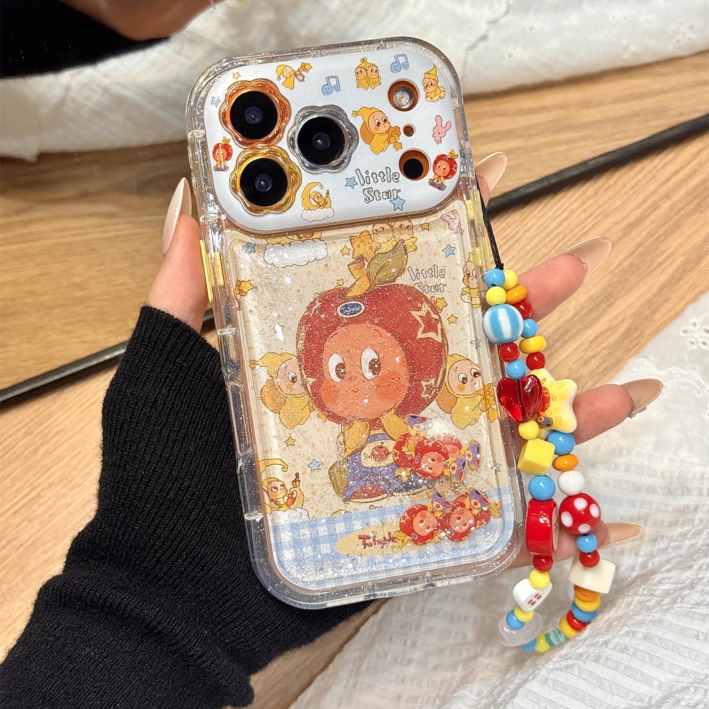 可爱红苹果头套星星男孩流沙滑片适用于iphone17promax苹果14手机壳15新款16pro女13链条17pm全包硅胶防摔套