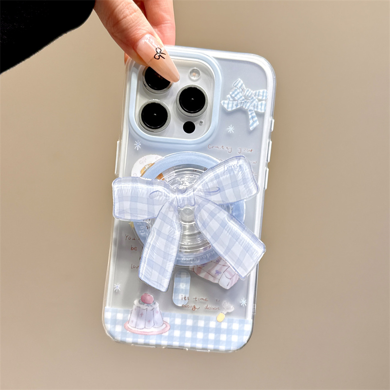 ins油画蛋糕沙发格子蝴蝶结磁吸支架适用于iphone16promax苹果14手机壳15新款15pro女16二合一13pm硅胶防摔套