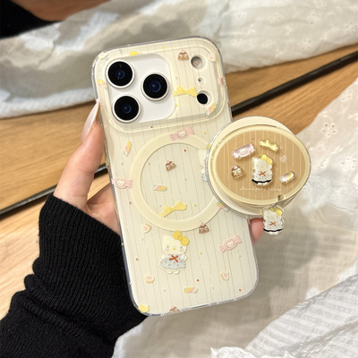 秋日油画甜品蛋糕kitty猫挂件磁吸支架适用于iphone17promax苹果14手机壳15新款16pro女13可爱17pm硅胶防摔套