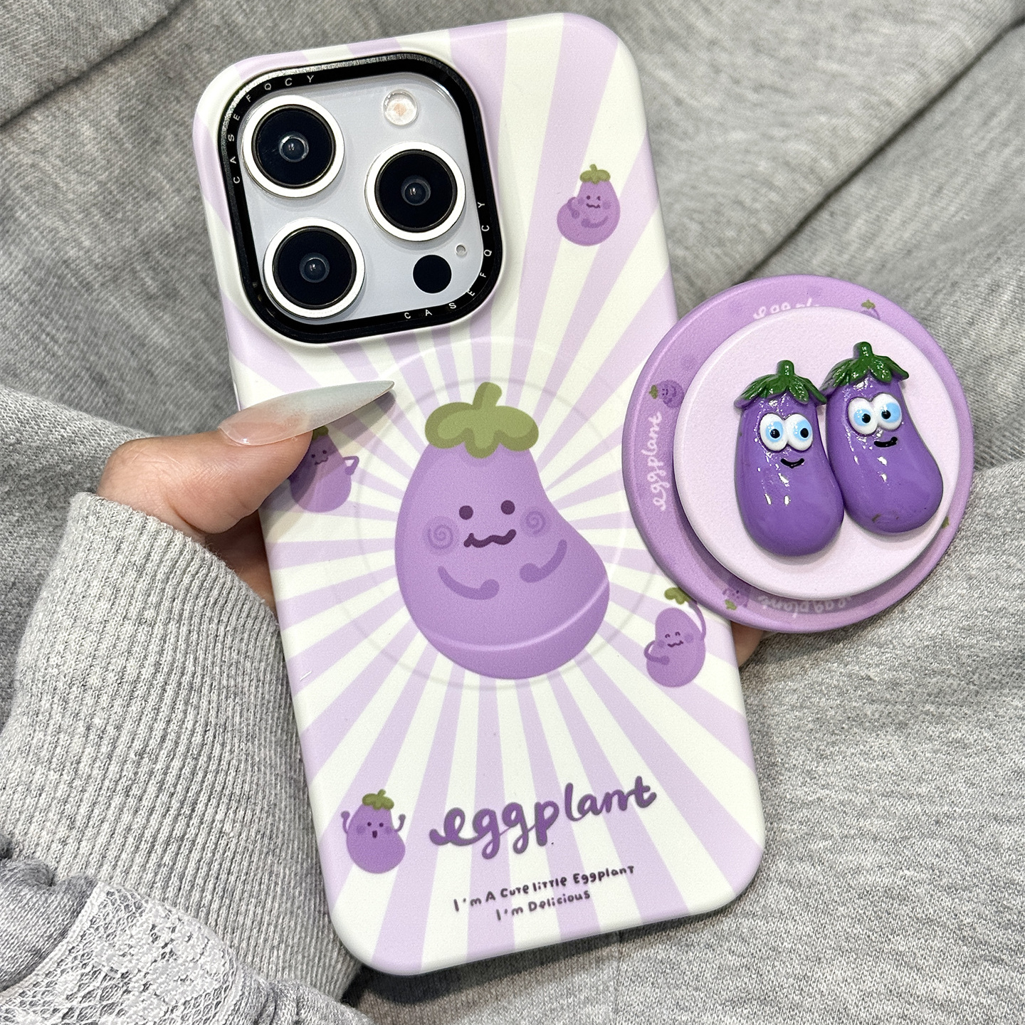 可爱jellycat立体紫色茄子磁吸支架适用于iphone16promax苹果14手机壳15新款15pro女16菲林壳13pm创意防摔套