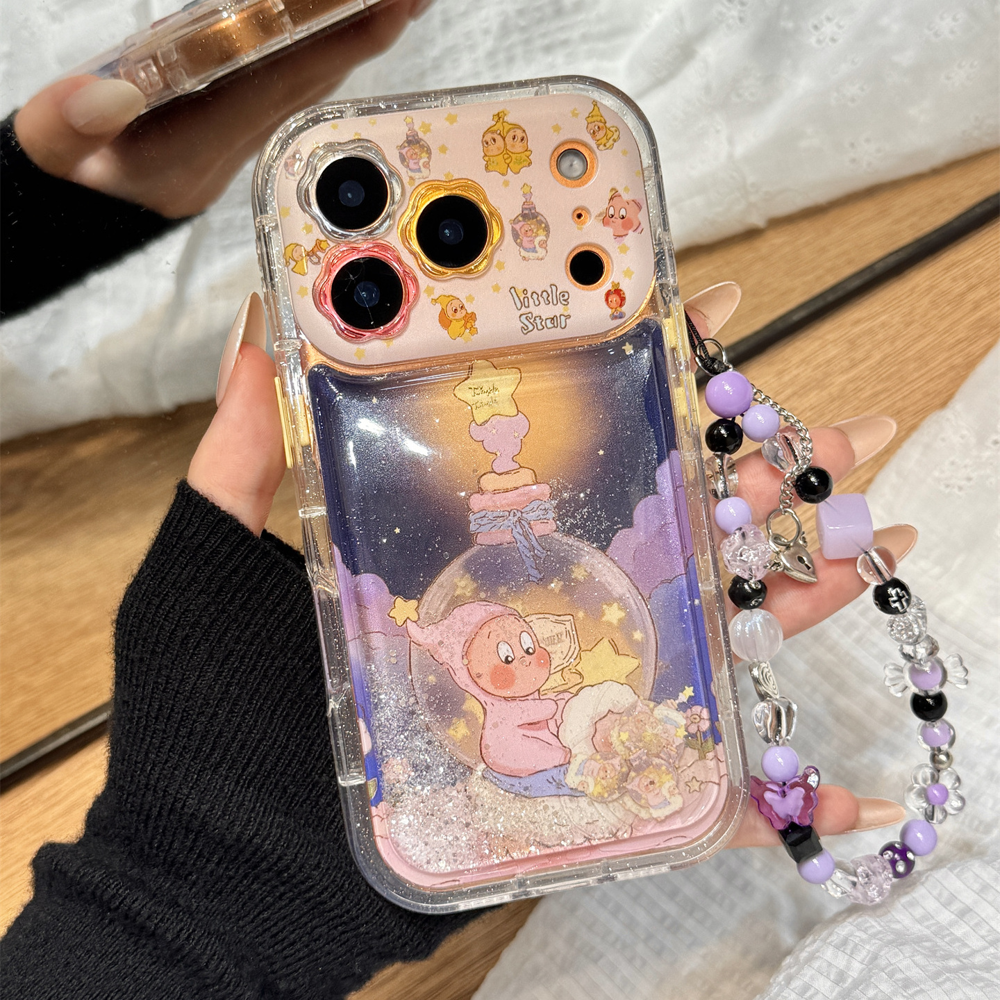 梦幻紫色许愿球星星男孩流沙壳链条适用于iphone17promax苹果14手机壳15新款16pro女13可爱17pm硅胶防摔软壳