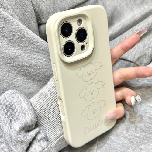 古董白色线条狗狗磨砂液态硅胶适用于iphone17promax苹果14手机壳15新款16pro女13少女心17Air全包创意防摔套