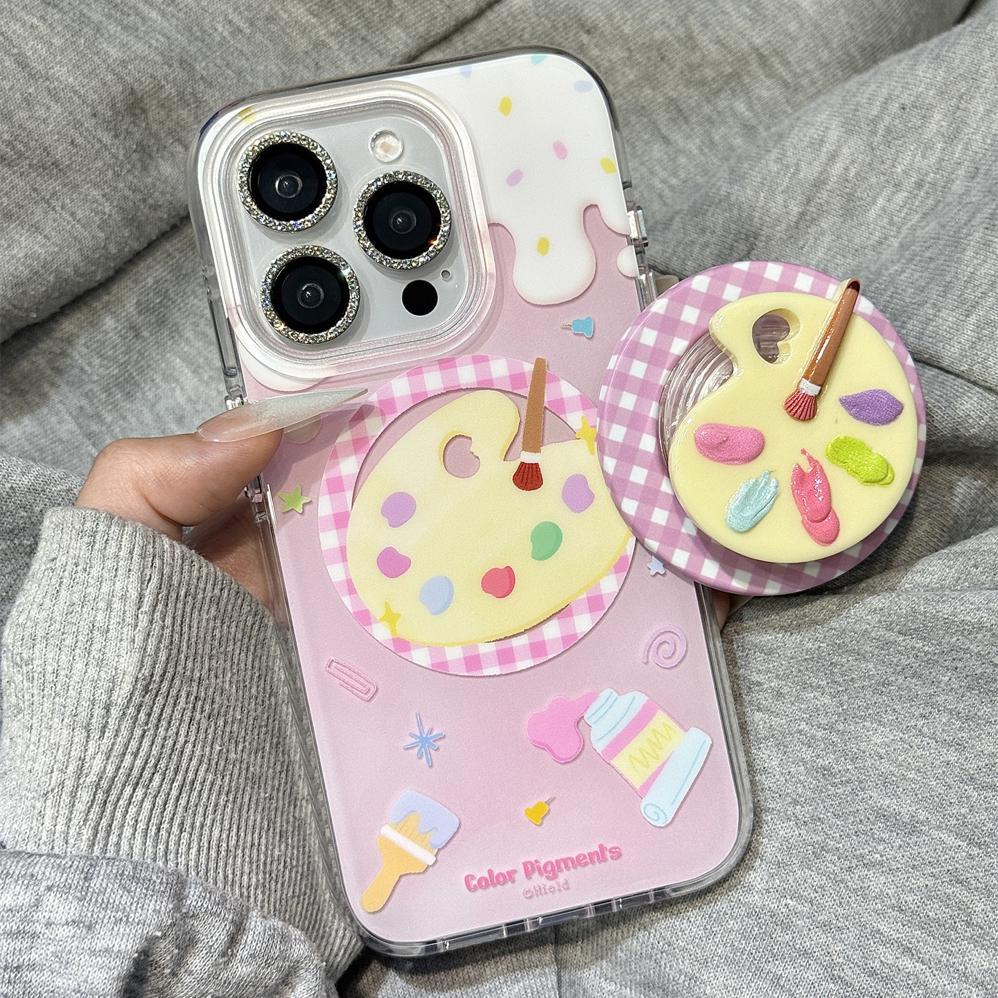 ins少女心油画颜料调色盘磁吸支架适用于iphone16promax苹果14手机壳15新款15pro女16日韩风13pm硅胶防摔软壳