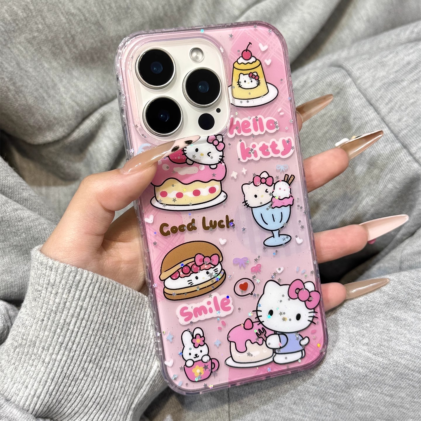 细闪粉亮片星星蛋糕铜锣烧kitty猫适用于iphone16promax苹果14手机壳15新款15pro女16少女心13pm硅胶防摔软壳