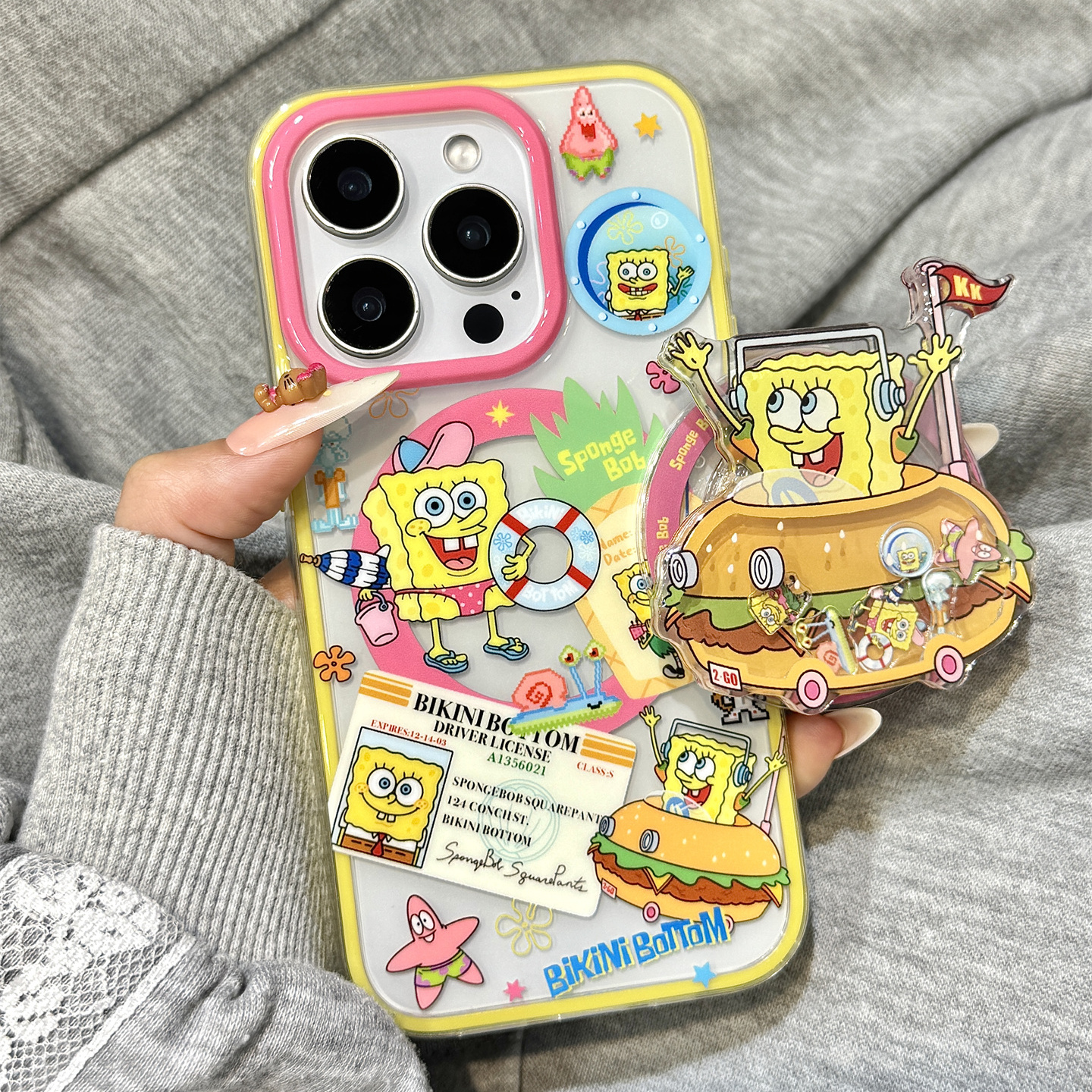 海绵宝宝派大星汉堡飞船磁吸支架适用于iphone16promax苹果14手机壳15新款15pro女16二合一13pm硅胶防摔套