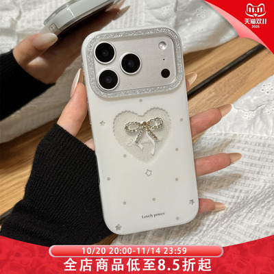 简约风波点星星镂空爱心立体钻蝴蝶结适用于iphone17promax苹果14手机壳15新款16pro女13双层17pm硅胶防摔套