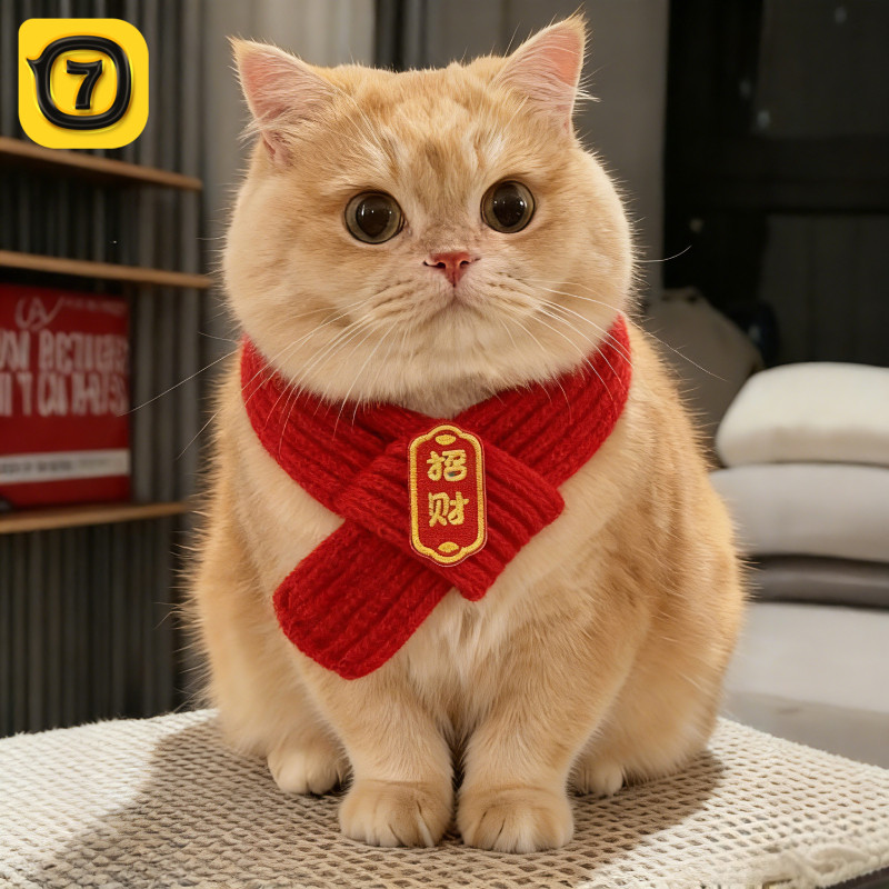 猫咪新年围巾口水巾宠物新年喜庆小配饰装扮围兜狗狗围脖过年装饰