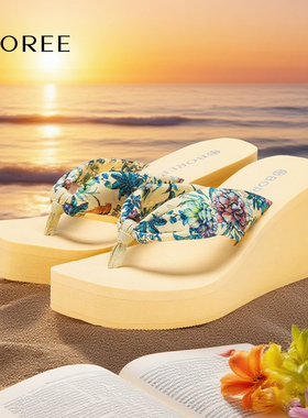 宝人高跟拖鞋女2026方头人字拖女时尚外穿凉拖鞋度假风防滑沙滩拖