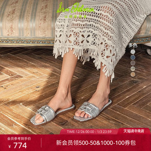 女IRINA EDELMAN山姆爱德曼春夏一字拖银色外穿凉拖鞋 明星同款 SAM