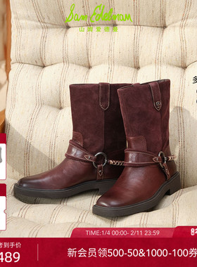 SAM EDELMAN山姆爱德曼冬新品金属扣饰低帮短靴骑士靴黑色NOLAN