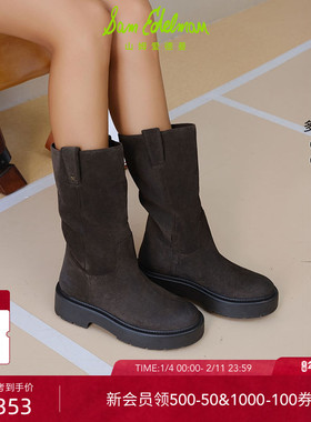 SAM EDELMAN山姆爱德曼冬季新中高筒厚底骑士皮靴黑女BRODIE