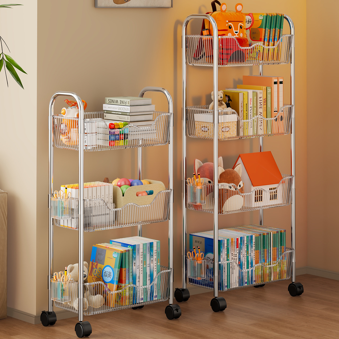 书包置物架可移动亚克力小推车家用桌下多层柜放书本零食收纳神器,收纳整理,整理架/置物架/收纳架,淘宝优惠券,粉丝福利购,淘宝优惠卷