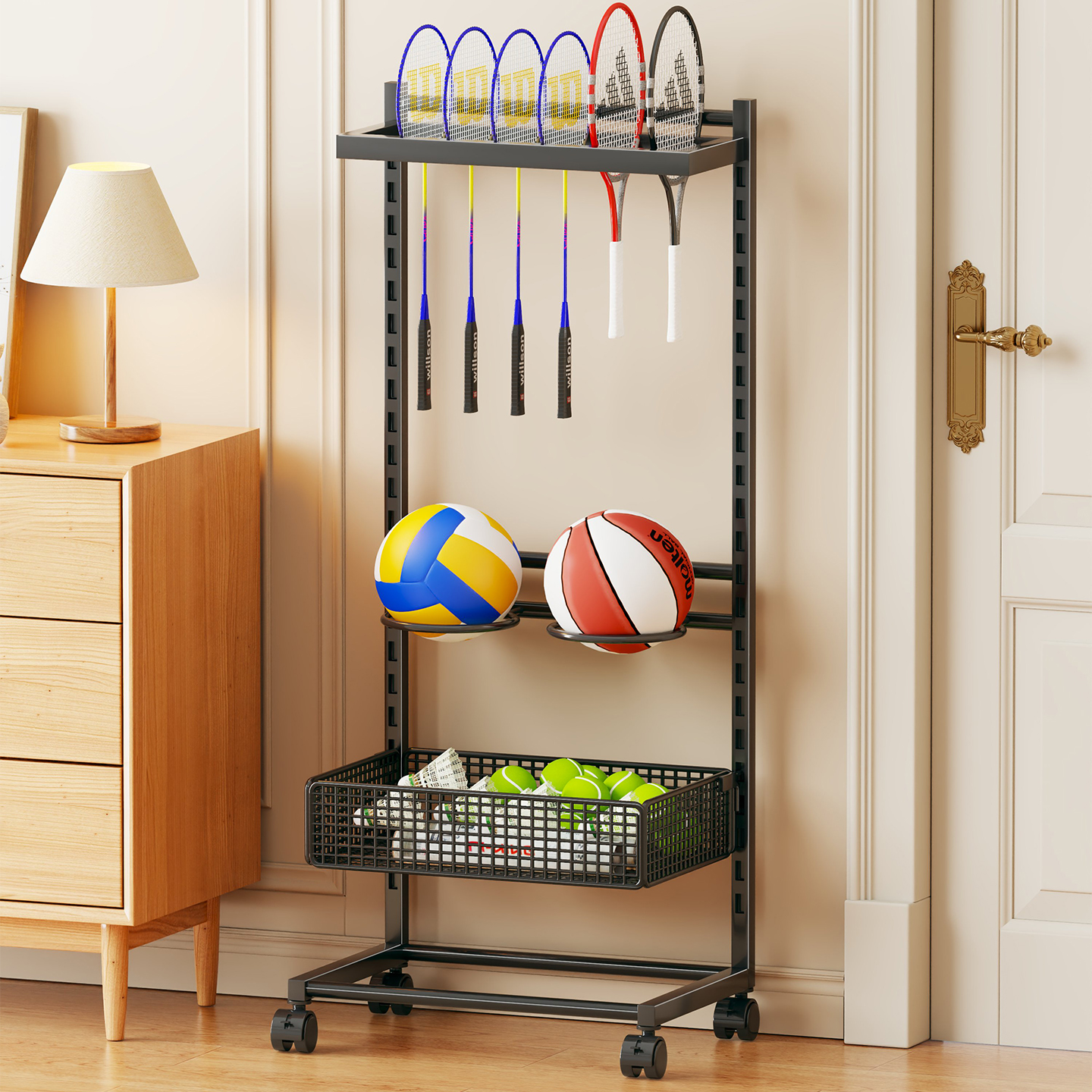 羽毛球拍收纳架家用大容量带轮