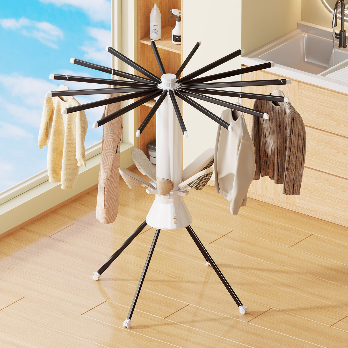 章鱼晾衣架室内免安装可折叠落地挂衣架阳台多功能小型收缩晾晒杆,收纳整理,小型晾晒架,淘宝优惠券,粉丝福利购,淘宝优惠卷