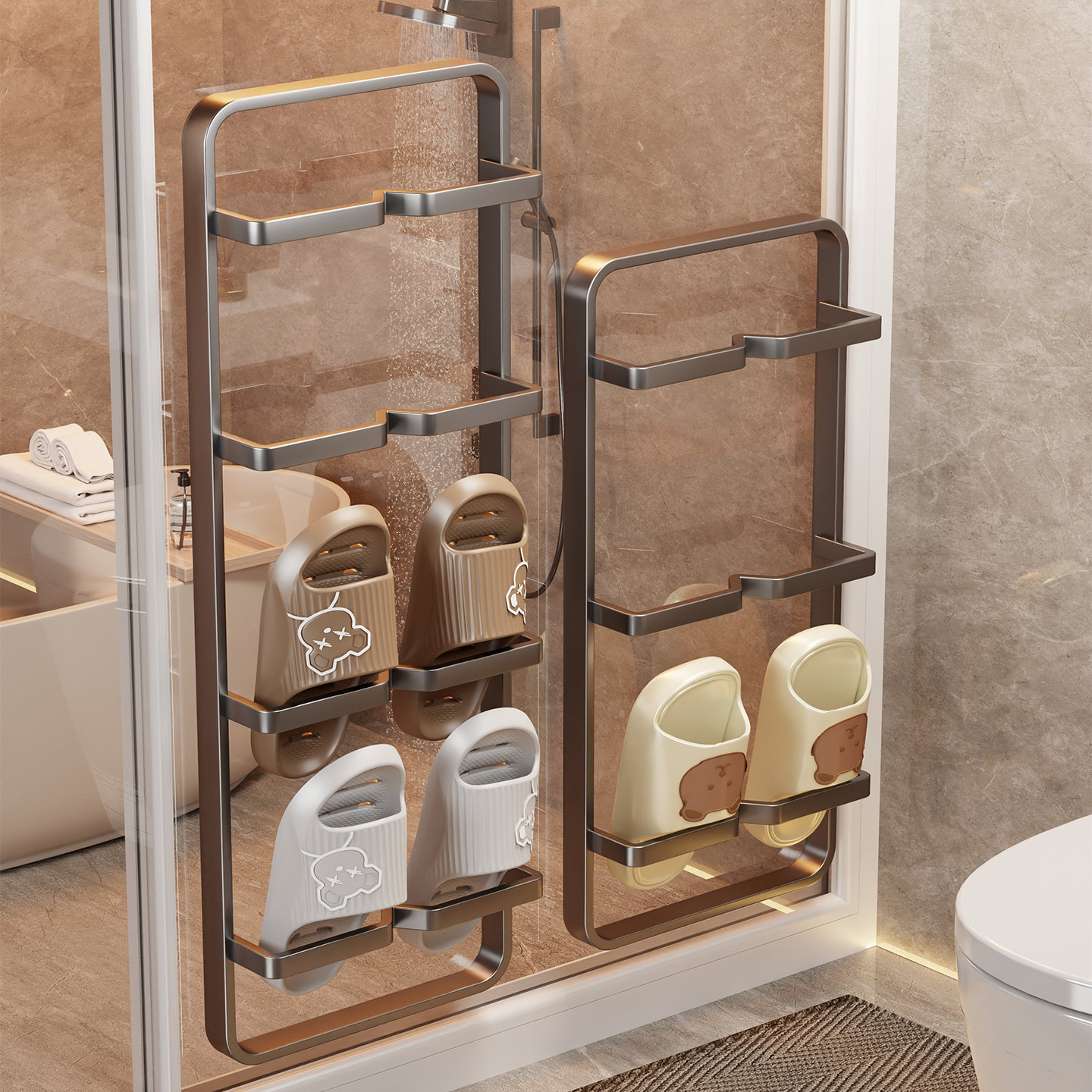 林家浴室拖鞋架免打孔卫生间置物架鞋子收纳壁挂门后厕所沥水挂架