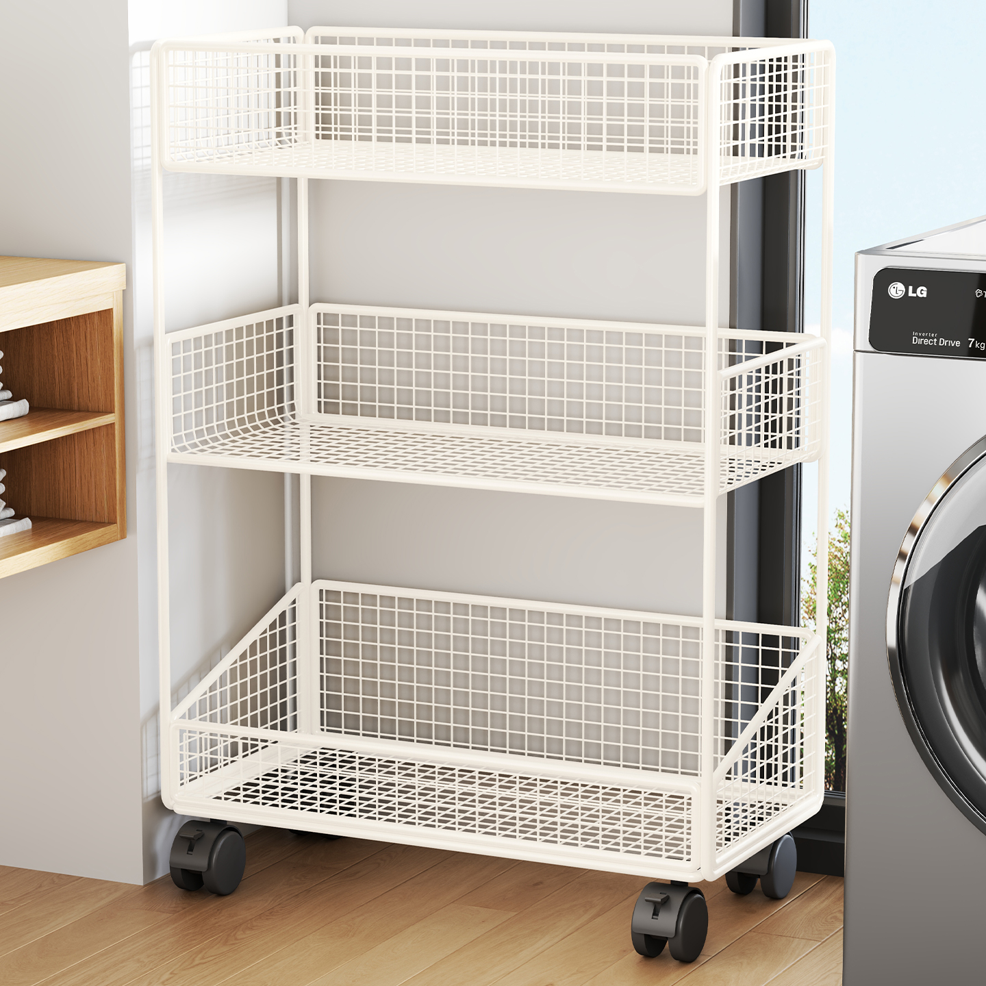 卫生间置物架夹缝移动小推车