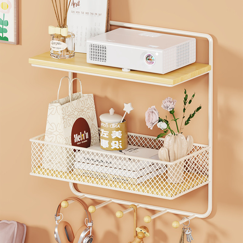 投影仪置物架家用免打孔壁挂投影仪放置架客厅路由器机顶盒双层带挂钩多功能置物架
