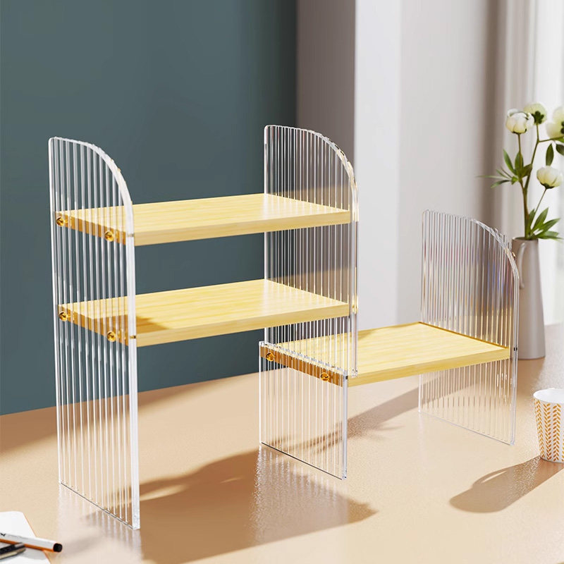 桌面书立架实木简约办公桌收纳架简易书立书挡书靠创意书桌置物架轻奢亚克力书立工位文件柜学生教室多层整理