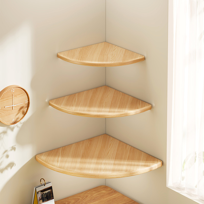 实木墙角置物架扇形隔板墙面隔板客厅三角置物架厨房转角储物架子