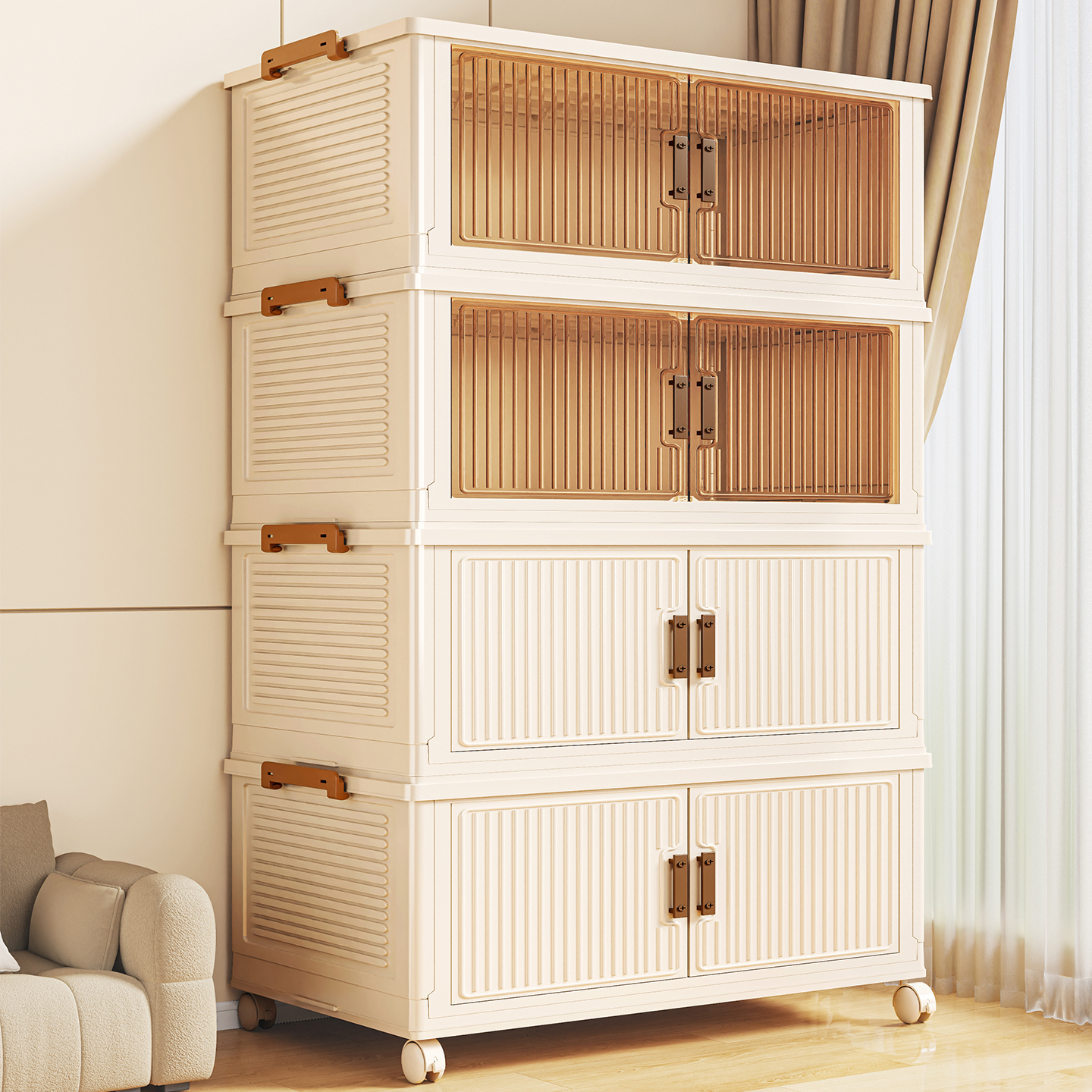 收纳柜家用衣服被子储物箱零食玩具可折叠整理箱塑料双开门置物柜