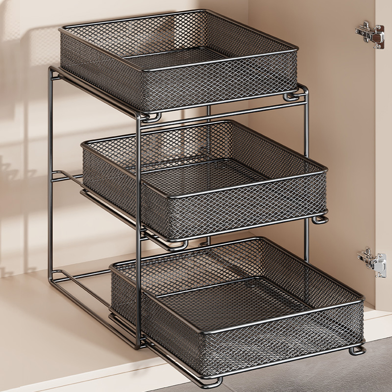 三层抽拉顺滑更省力下水槽置物架