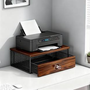 打印机置物架办公桌双层带抽屉复印机架子桌面小型文件收纳放置架