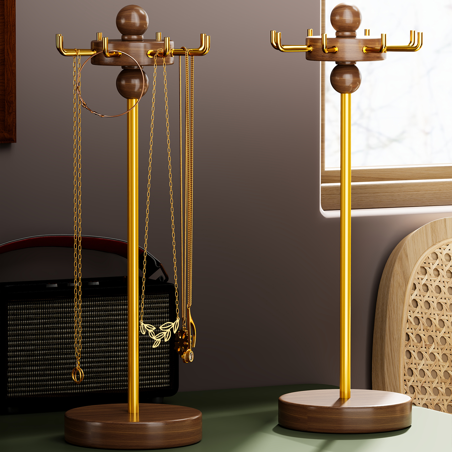 实木首饰展示架可旋转项链饰品架