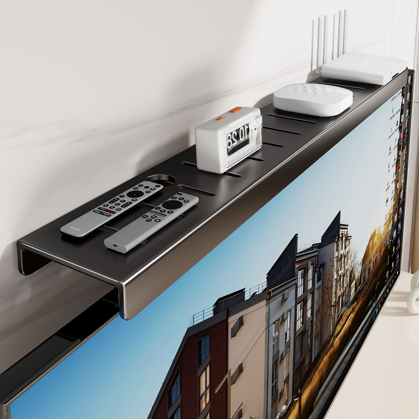 电视机顶盒置物架免打孔收纳盒子