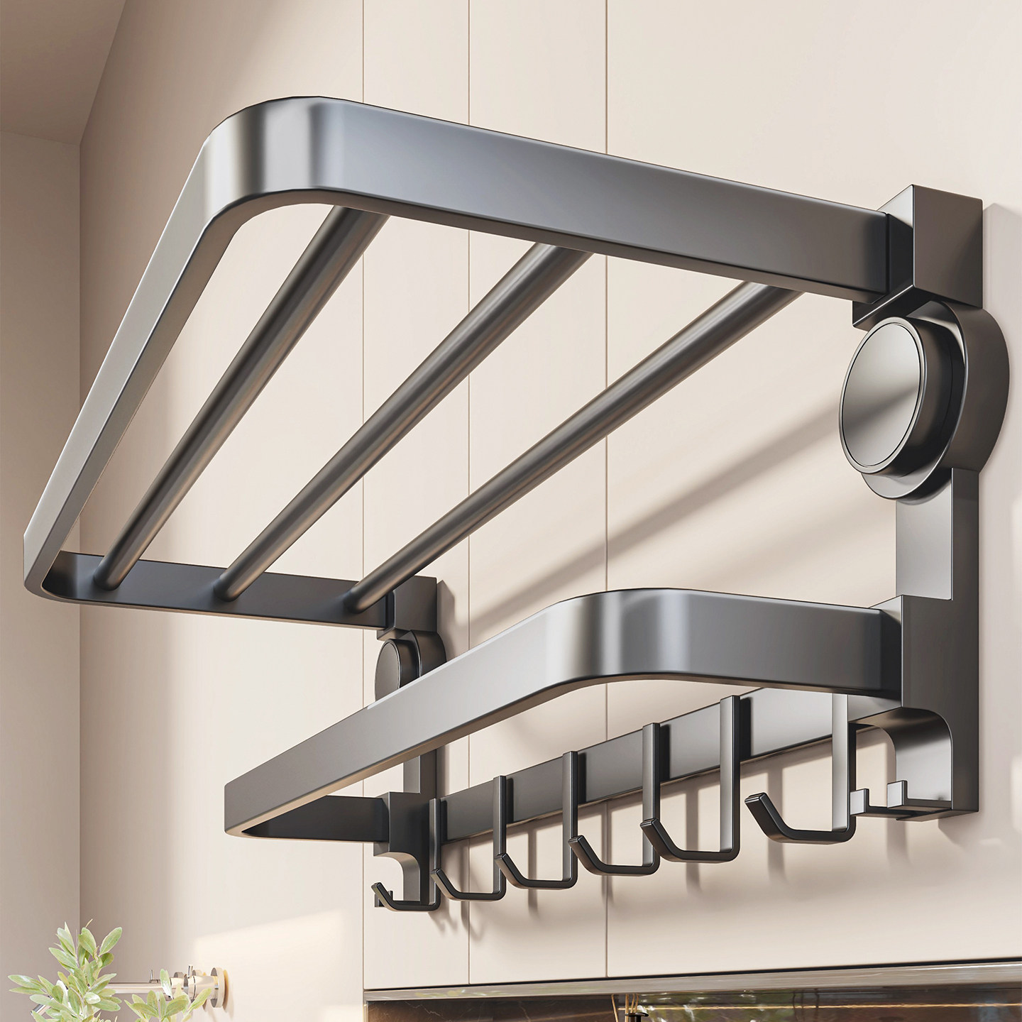 林家吸盘毛巾架免打孔卫生间置物架毛巾挂杆浴室厕所洗手间浴巾架