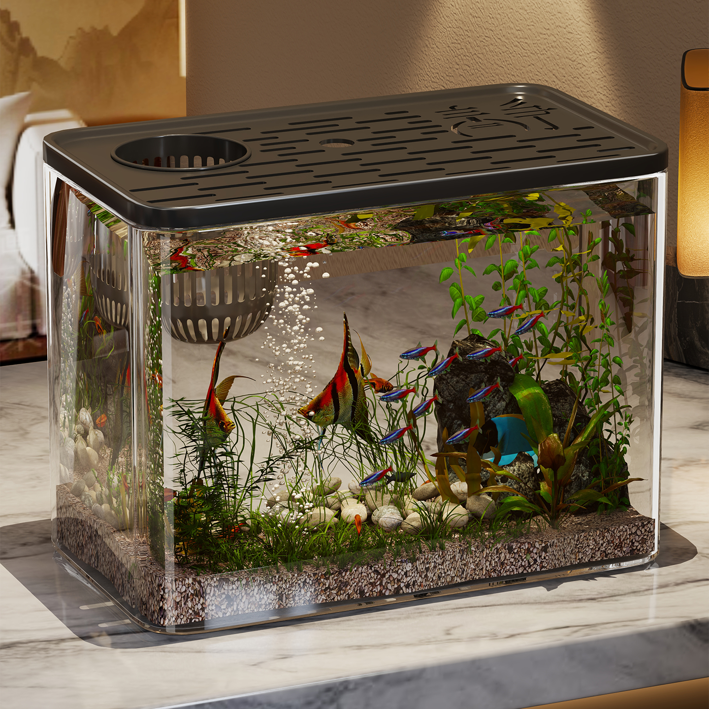 鱼缸水族箱带盖收纳箱