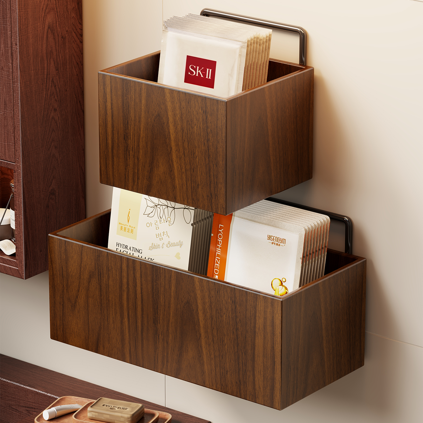 实木面膜收纳盒化妆品护肤桌面