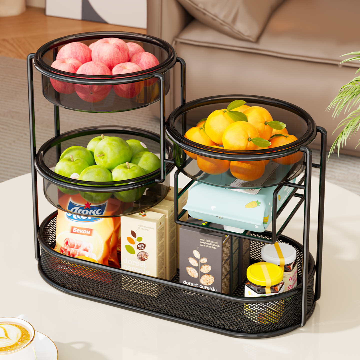 水果盘客厅家用水果筐铁艺多层干果零食摆放盘餐桌多层水果置物架