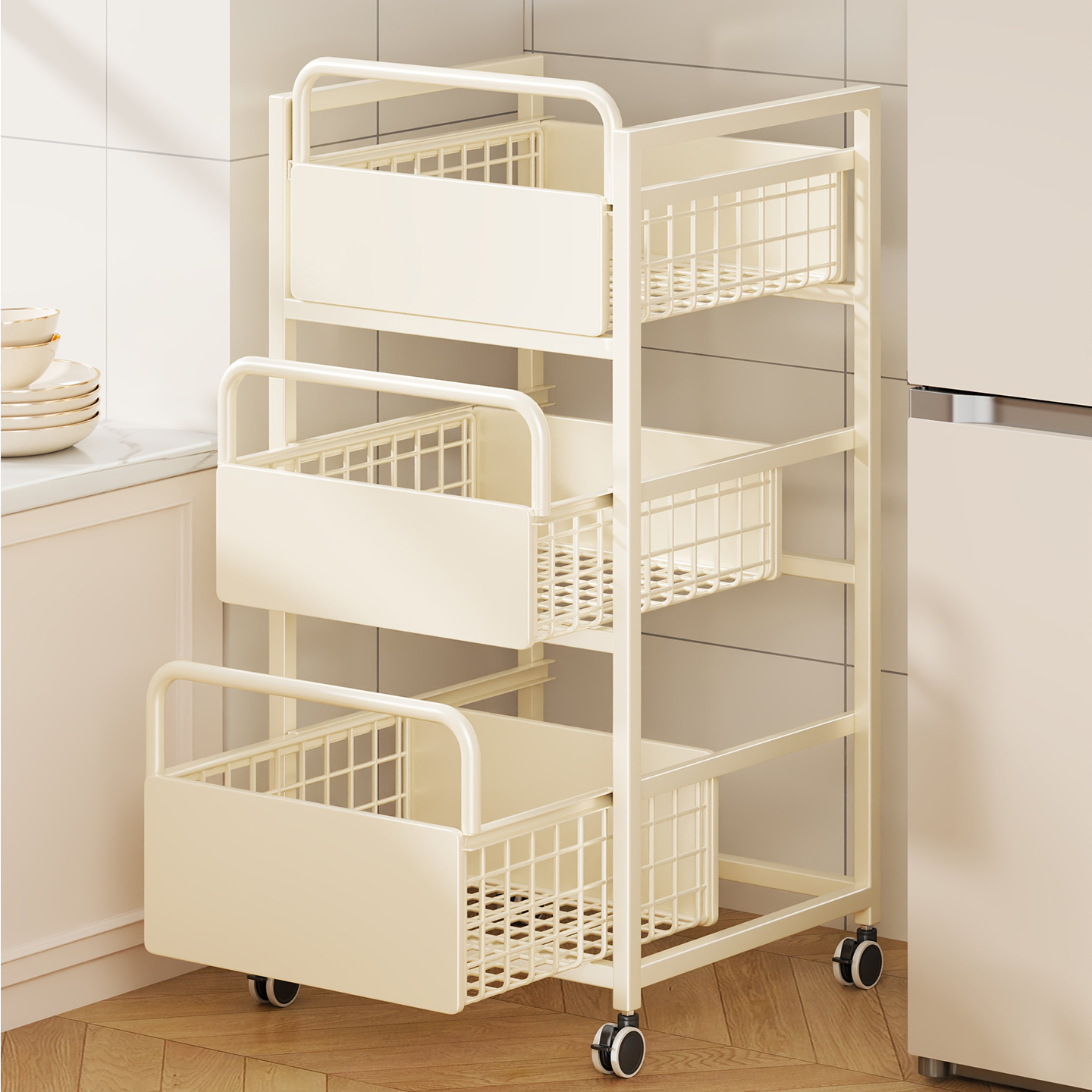 厨房置物架落地带轮可移动多层果