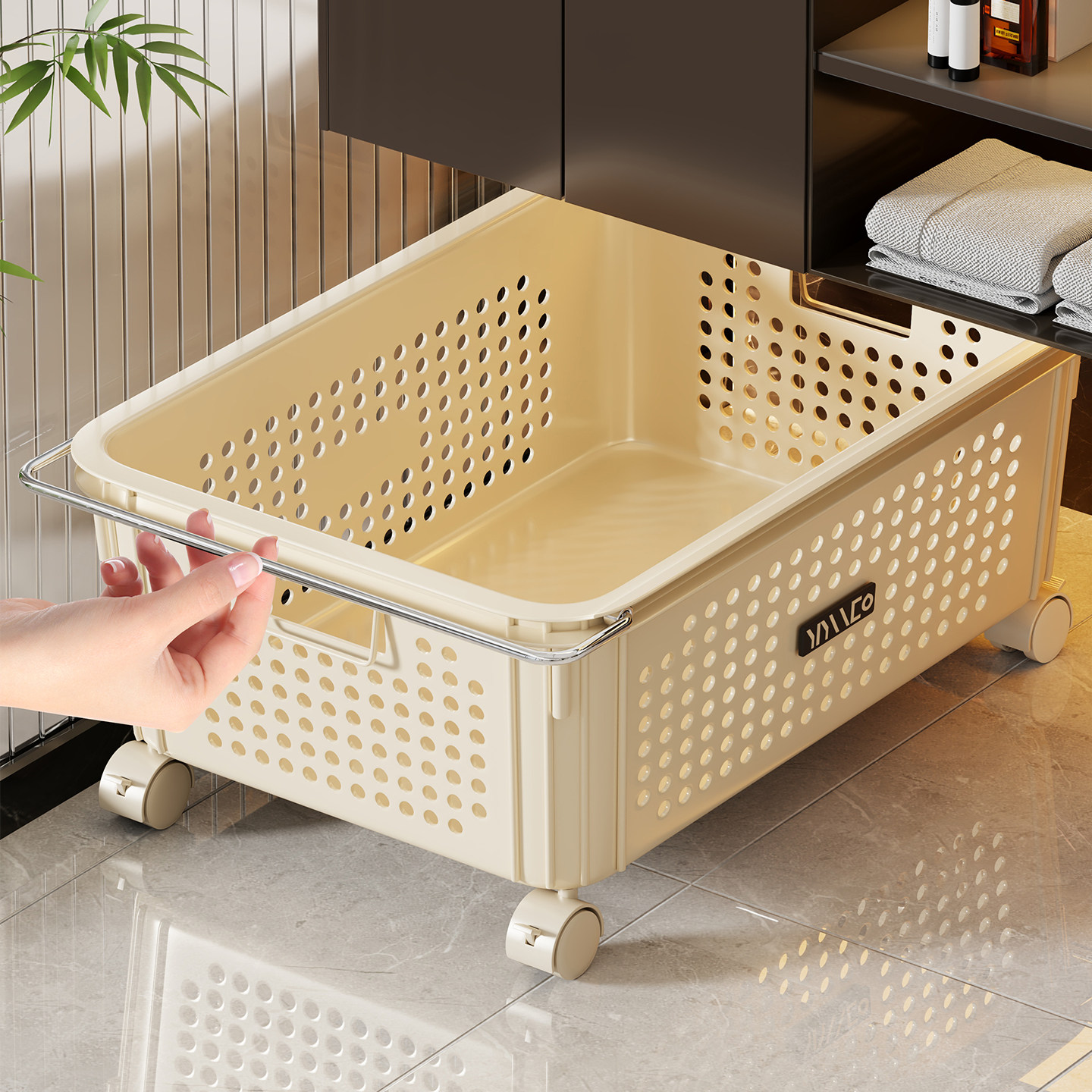 浴室柜下脏衣篓小号家用带轮可移动推车卫生间洗衣篮脏衣服收纳筐,收纳整理,脏衣篮,淘宝优惠券,粉丝福利购,淘宝优惠卷