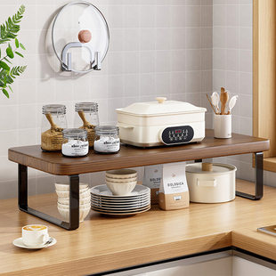 实木增高架厨房桌面置物架抬高分层支架办公桌收纳架垫高扩大神器