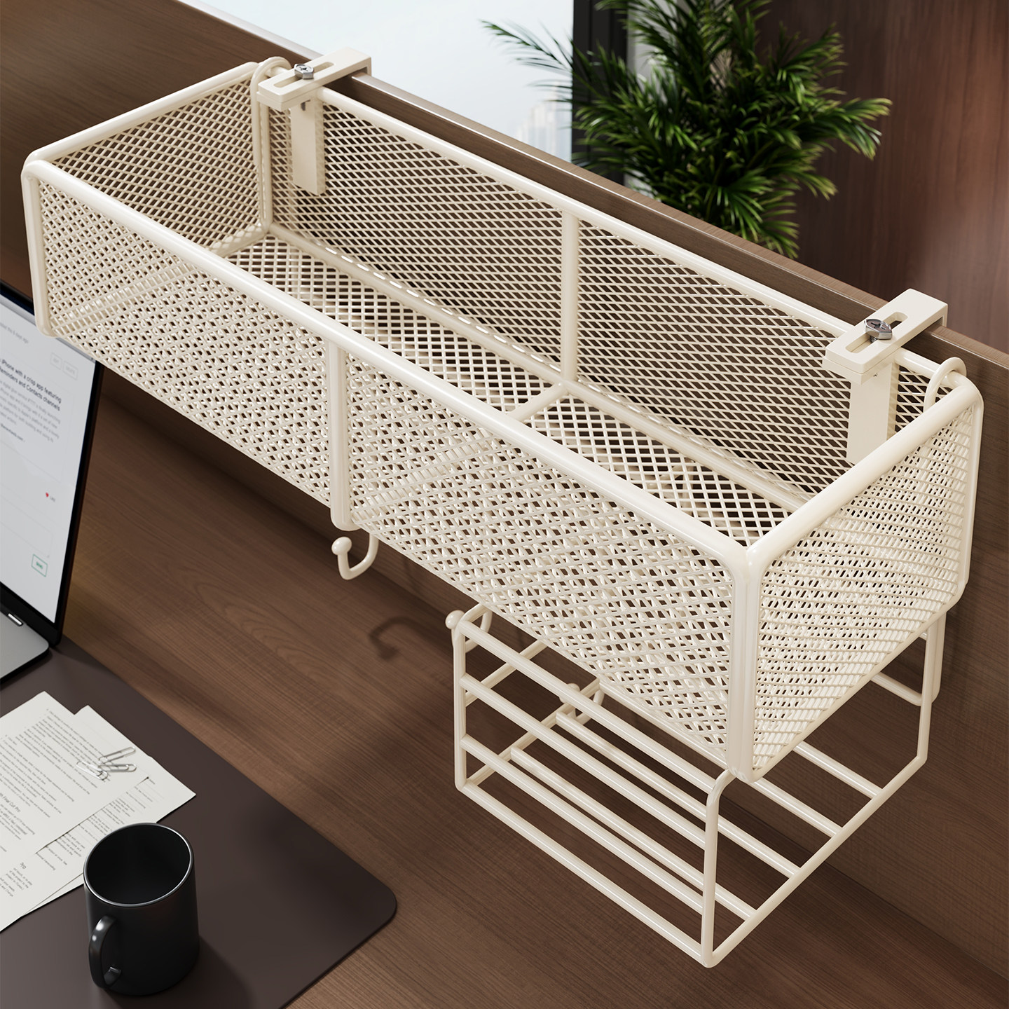 工位置物架桌面多功能大容量收纳架桌上隔板悬挂式挂篮文件整理架办公