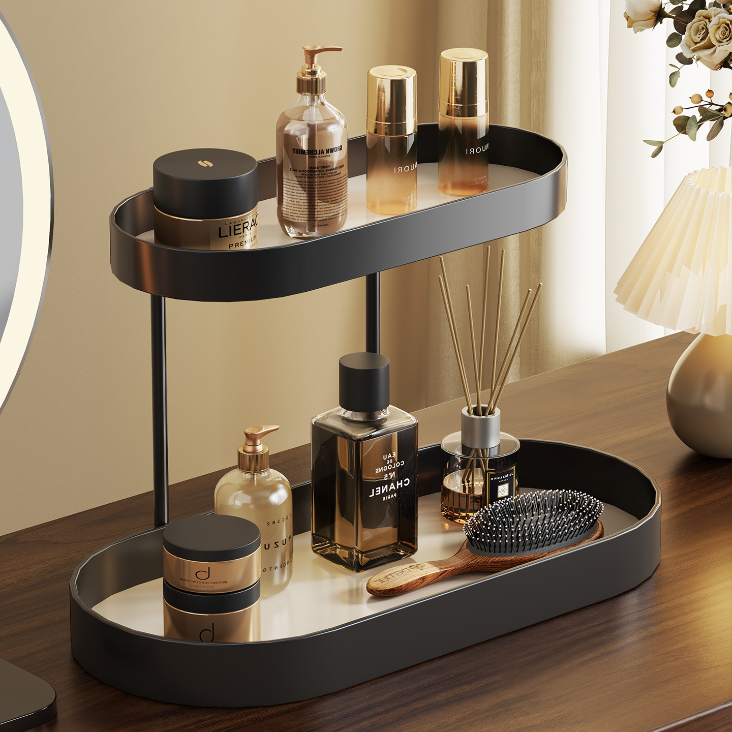 化妆品置物架玄关铁艺双层桌面香薰托盘卧室梳妆台护肤品收纳整理