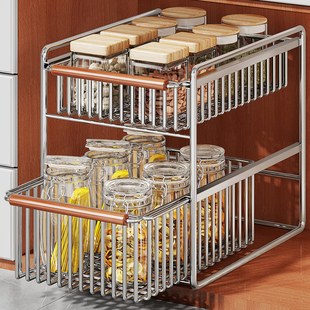 厨房下水槽置物架橱柜内分层架台面储物碗架多功能碗碟抽拉收纳架