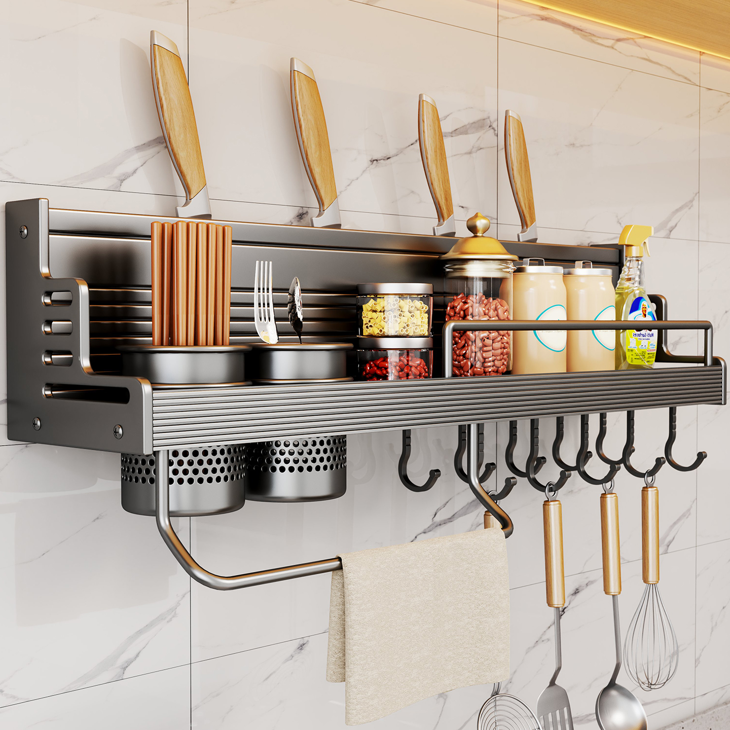 壁挂式家用调料架厨房置物架调味架套装调子免打孔刀架多功能架子