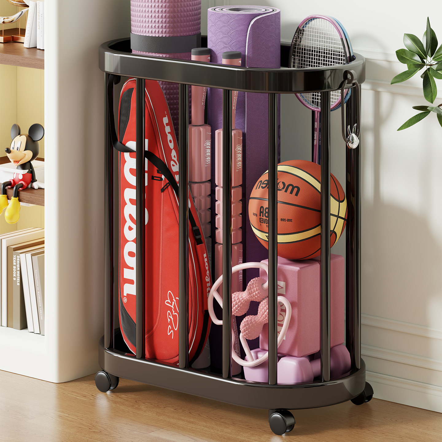 健身器材收纳神器家用带轮可移动夹缝瑜伽垫收纳筐体育用品置物架,收纳整理,运动器材收纳用具,淘宝优惠券,粉丝福利购,淘宝优惠卷
