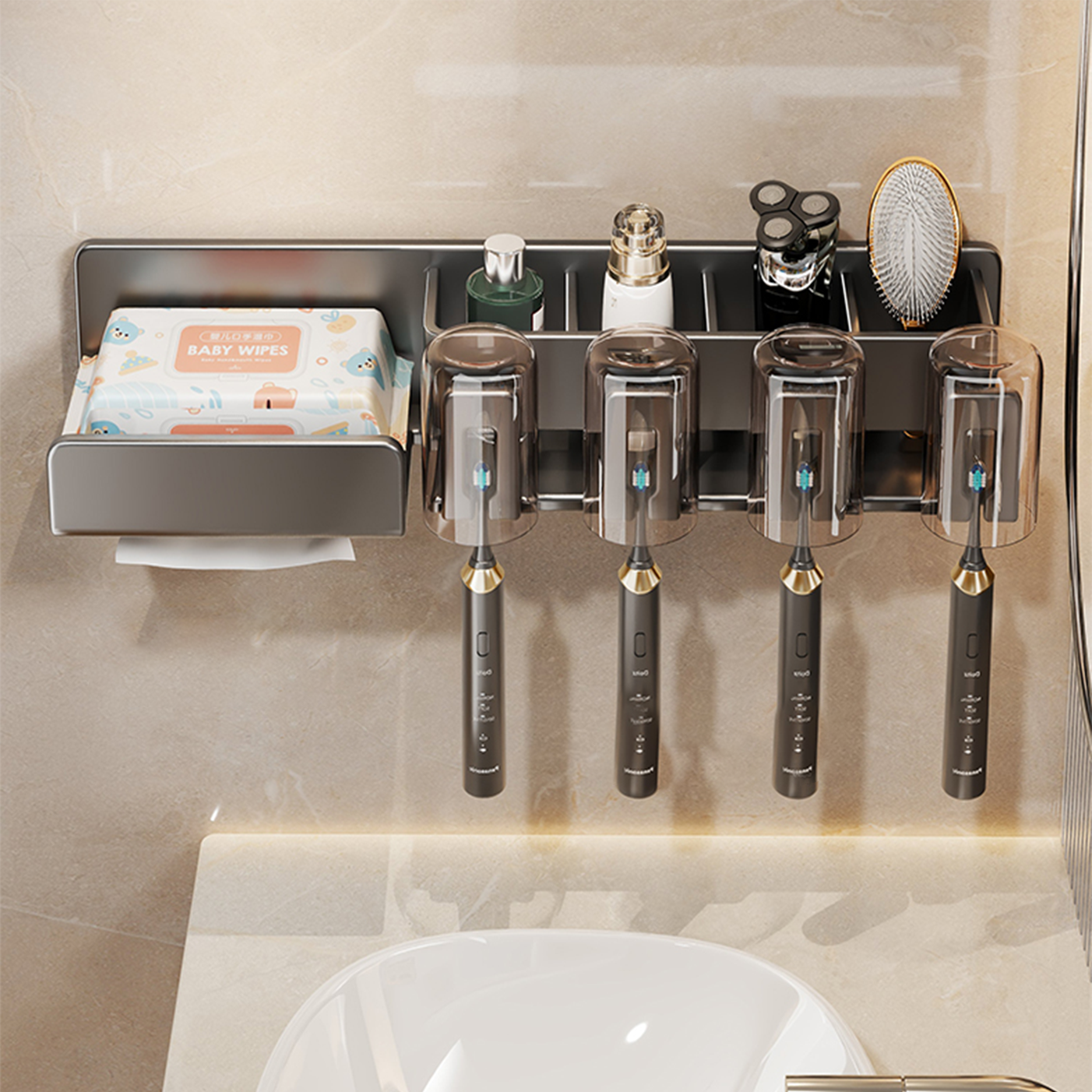 牙刷纸巾架置物架壁挂式免打孔